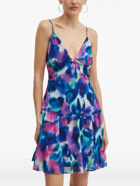 Rochie mini Morgan cu model floral cu imagine cu decolteu în V albastru