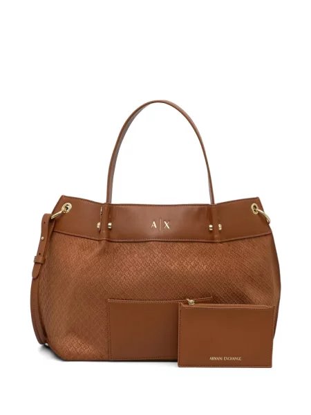 Geantă shopper Armani Exchange cu autograf maro