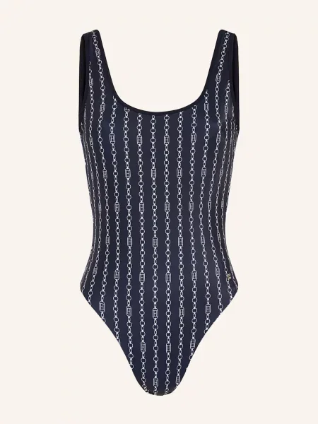 Jednodílné plavky Tommy Hilfiger One Piece Print Ext flag chain dark night navy tmavě modré