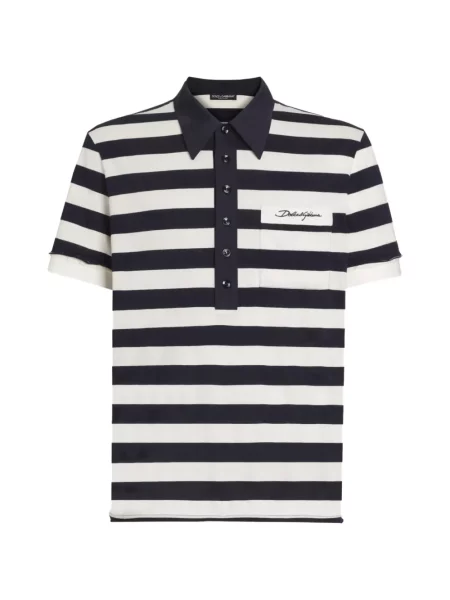 Tricou polo Dolce & Gabbana cu dungi din jerseu albastru