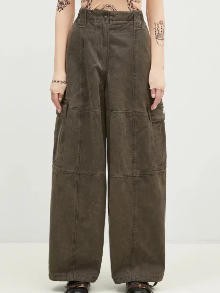 Kenzo pantaloni de Dyed Canvas Cargo Pants lat high waist maro