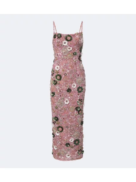 Rochie Rachel Gilbert cu model floral cu aplicații roz