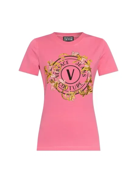 Koszulka Versace Jeans Couture z nadrukiem różowa