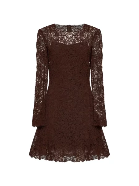 Lung rochie mini Ermanno Scervino din dantelă în linie A maro
