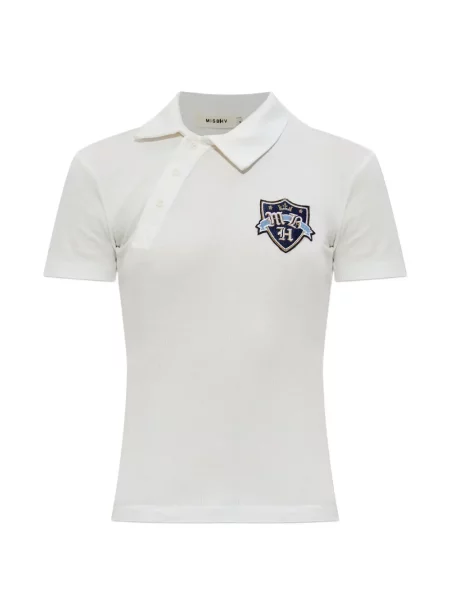 Tricou polo Misbhv asimetric cu autograf alb