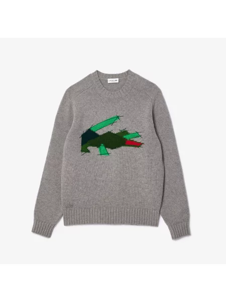 Lacoste Wełniany Sweter Z Okrągłym Dekoltem Classic Fit szary