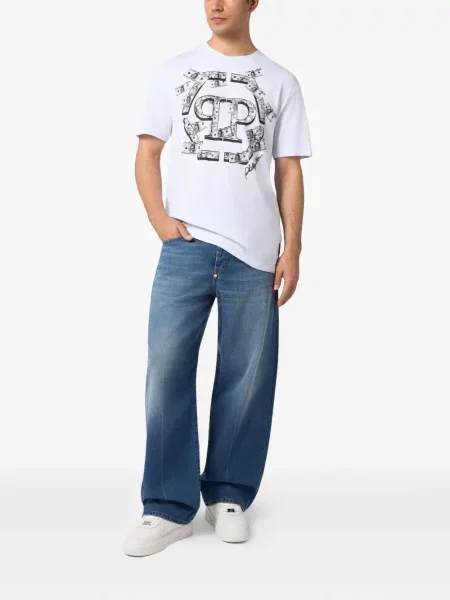 Tricou Philipp Plein cu imagine alb