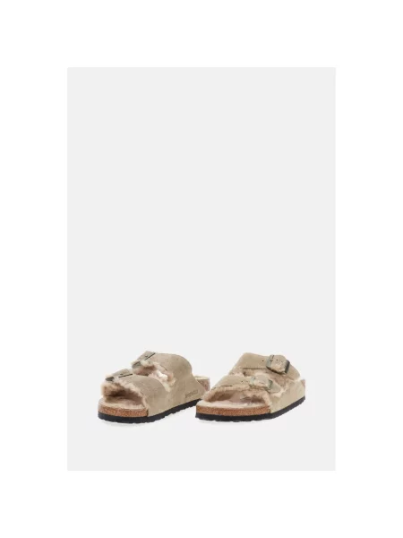 Birkenstock klapki zamszowe Arizona Shearling beżowe