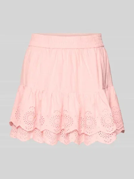 Spódnica mini z haftem angielskim i elastycznym pasem Review różowa