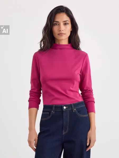 Mohito Marškinėliai ilgomis rankovėmis ir paaukštinta apykakle basic violetinė