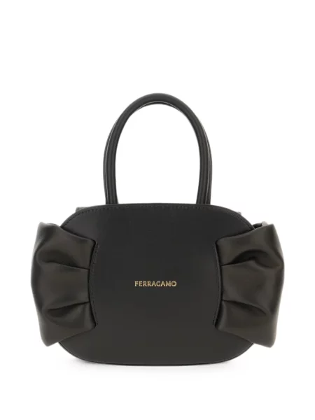 Geantă shopper Ferragamo cu funde din piele negru
