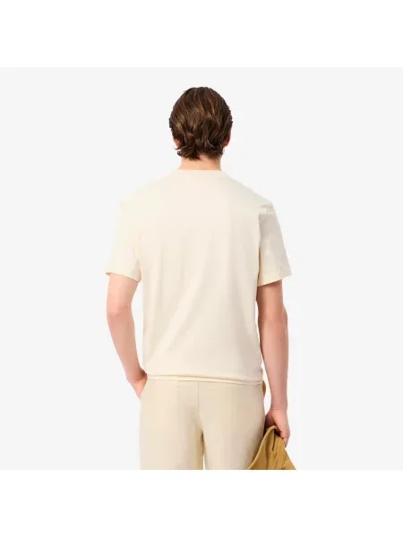 Lacoste T-Shirt Z Mocnej Dzianiny Jersey Z Haftowanym Symbolem beżowy