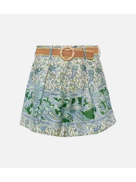 Pantaloni scurți Zimmermann de in cu model paisley verde