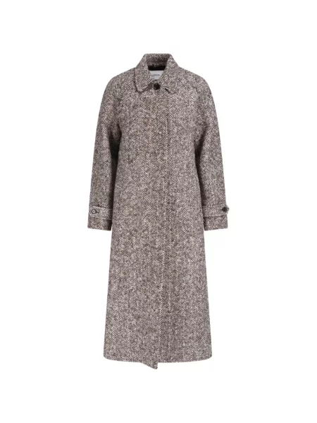Cu centură palton Lardini cu model herringbone maro