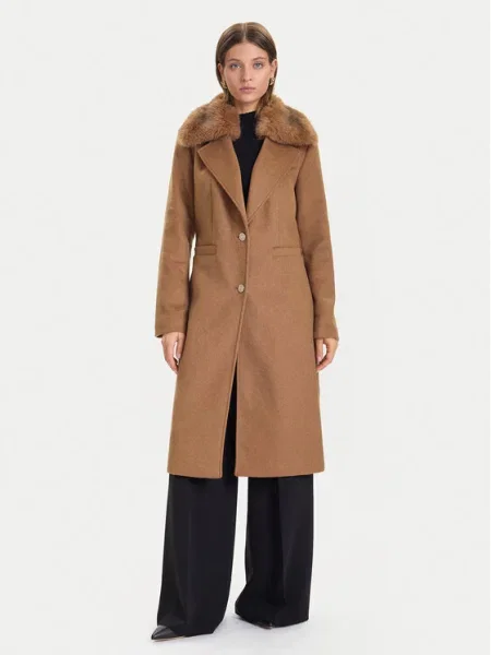 Палто с вълна Guess KAROLE кафяво
