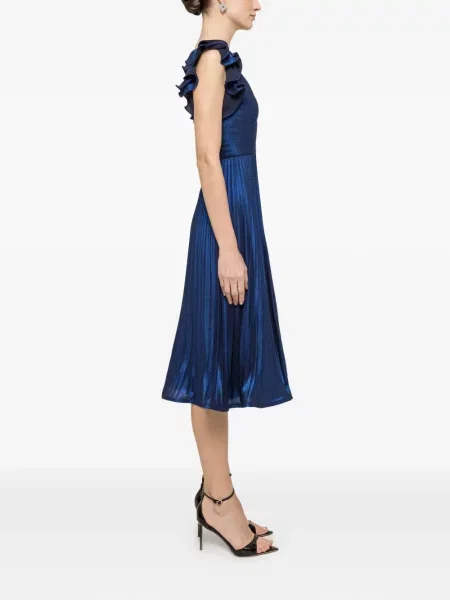 Rochie midi Nissa cu volane plisată de costum albastru