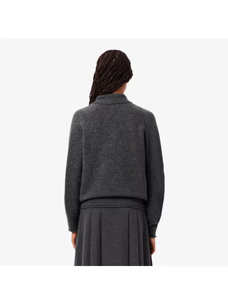 Lacoste Sweter Z Wełny Zgrzebnej Z Wysokim Kołnierzem szary