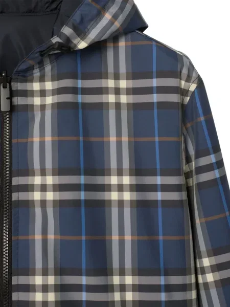 Geacă Burberry în carouri cu glugă albastru