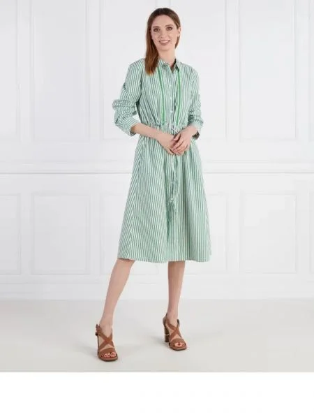 Tommy Hilfiger Rochie ORG CO STRIPE MIDI SHIRT-DRESS verde