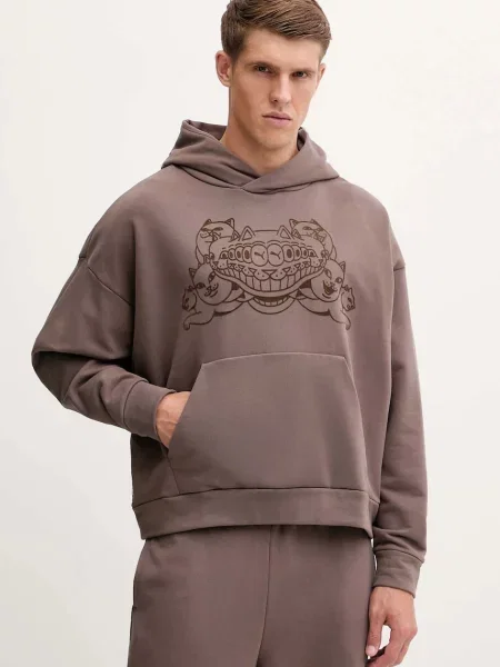 Mikina Puma PUMA x RIPNDIP s kapucí s aplikací hnědá