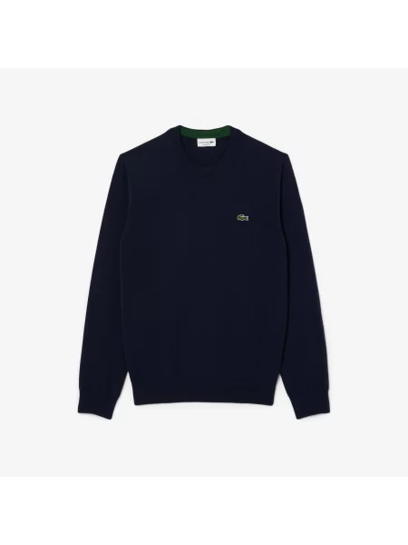 Lacoste Monochromatyczny Sweter Z Okrągłym Dekoltem granatowy