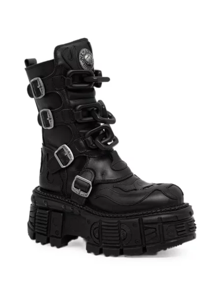 Botine New Rock cu platformă cu cataramă negru
