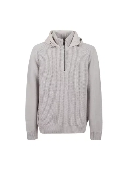 Sweter Herno wełniany z kapturem szary