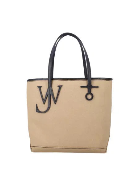 Shopperka Jw Anderson skórzana z logo beżowa