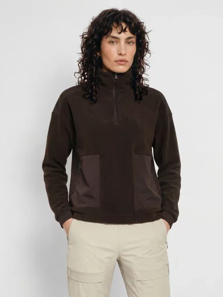 Jeanne Baret Fleecový Svetr S Kapucí Rochefort tmavě hnědá
