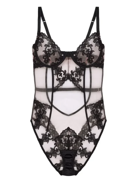 Body Fleur Of England cu model floral din dantelă negru