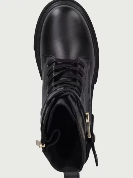 Tommy Hilfiger кубинки дамски от кожа LEATHER TH BUCKLED LACE-UP BOOT черно