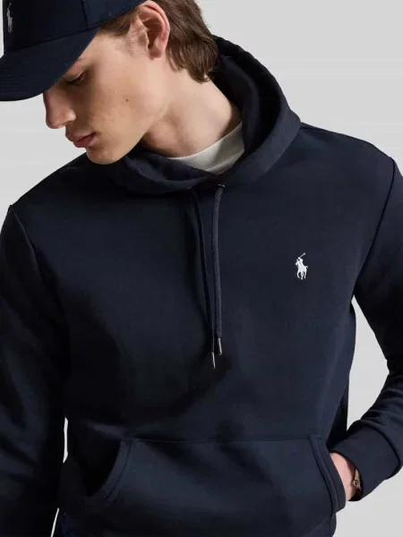 Bluza z kapturem wyhaftowanym logo i kieszenią kangurką Polo Ralph Lauren granatowa