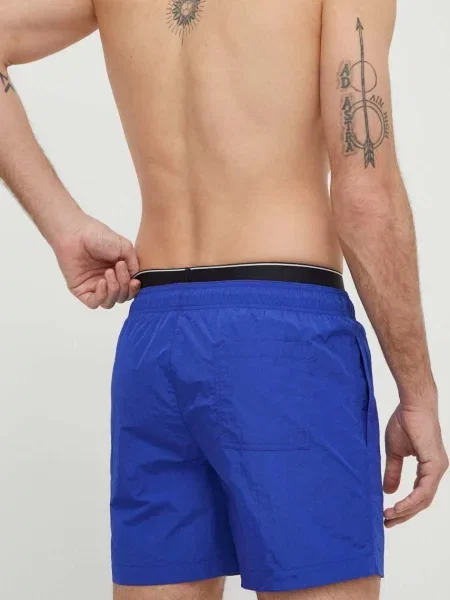 Szorty kąpielowe Calvin Klein Medium Double WB midnight lagoon granatowe