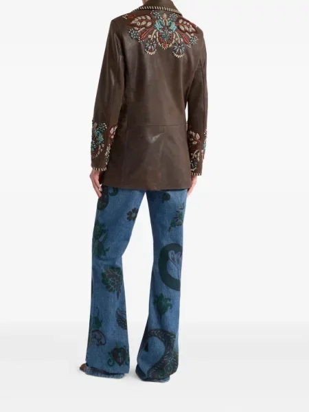 Geanta de piele Etro cu model paisley maro