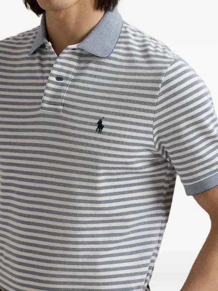 Tricou Polo Ralph Lauren cu decolteu rotund de mătase cu dungi alb
