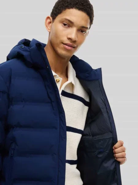 Kurtka puchowa z odpinanym kapturem Tommy Hilfiger granatowa