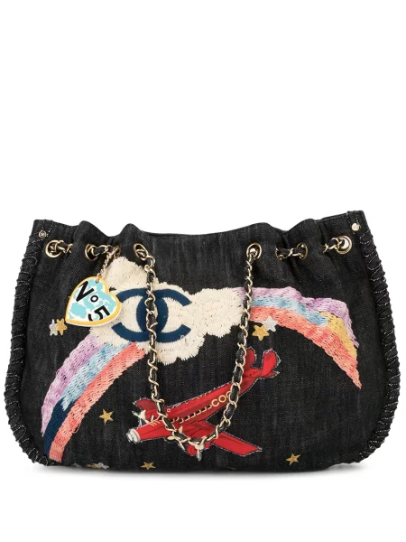 Kabelka Chanel Pre-owned s výšivkou modrá