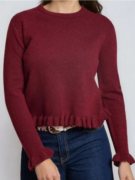 Светр з декоративними воланами та домішкою вовни світло-ліловий