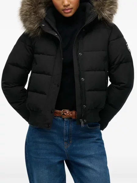Geacă cu puf Superdry cu glugă negru