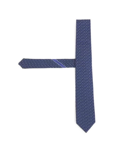 Cravată Ferragamo de mătase cu imagine cu imprimeu geometric albastru