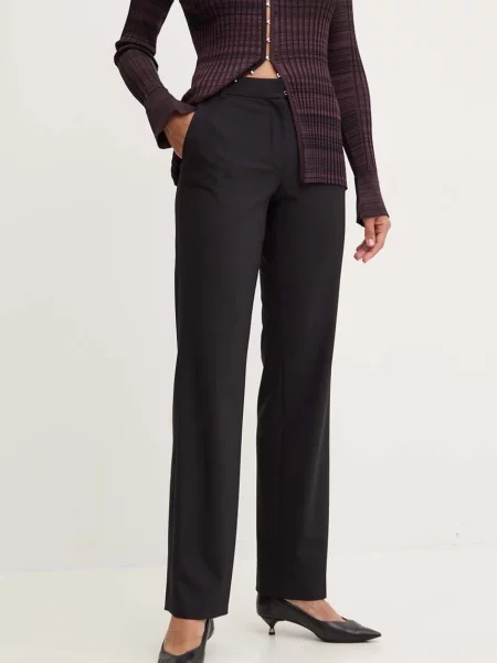 Luisa Spagnoli pantaloni din lana OLMETO drept high waist negru