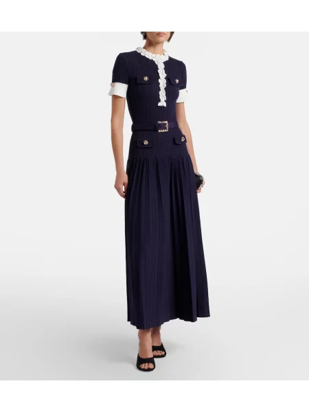 Cu centură rochie midi Self-portrait tricotate albastru