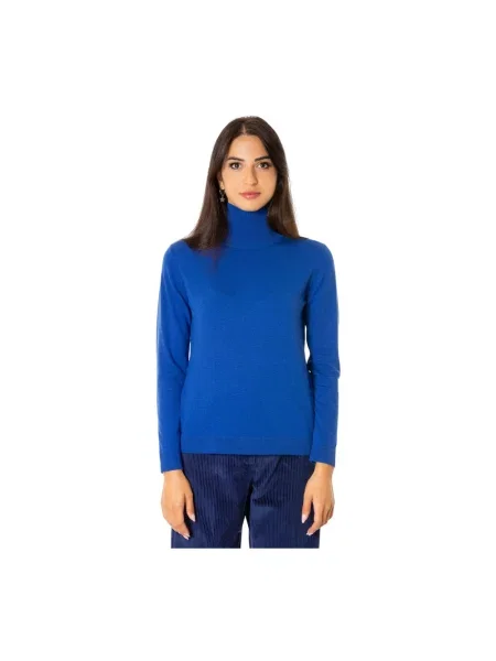 Sweter z golfem Weekend Max Mara wełniany do golfa niebieski