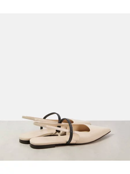 Pantofi cu toc Brunello Cucinelli din piele slingback bej