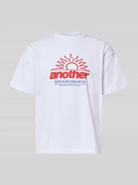 T-shirt z nadrukiem z logo i okrągłym dekoltem Another Cotton Lab biała