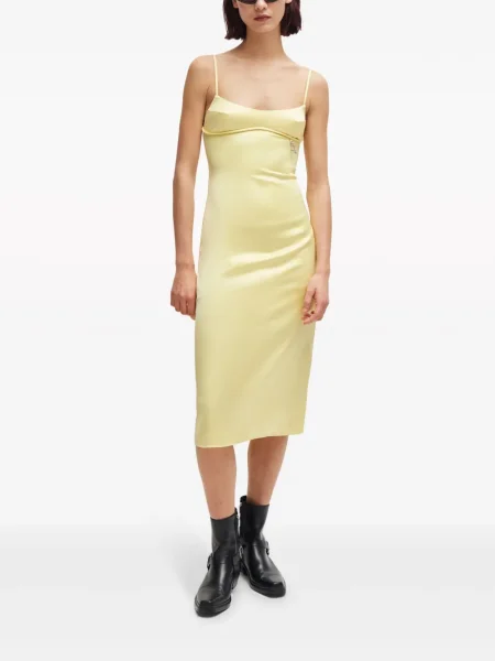 Rochie midi Hugo din satin cu autograf galben