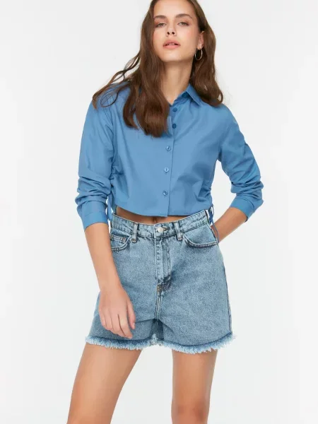 Szorty jeansowe Trendyol z dziurami niebieskie