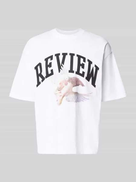 T-shirt z nadrukiem z logo i motywem Review biała