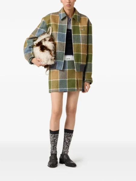Fusta mini Miu Miu în carouri verde