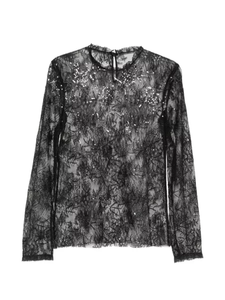 Top Alberta Ferretti cu paiete din dantelă negru